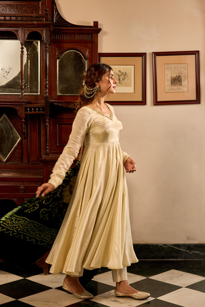 Tissue Green Bandhej Anarkali Suit Set