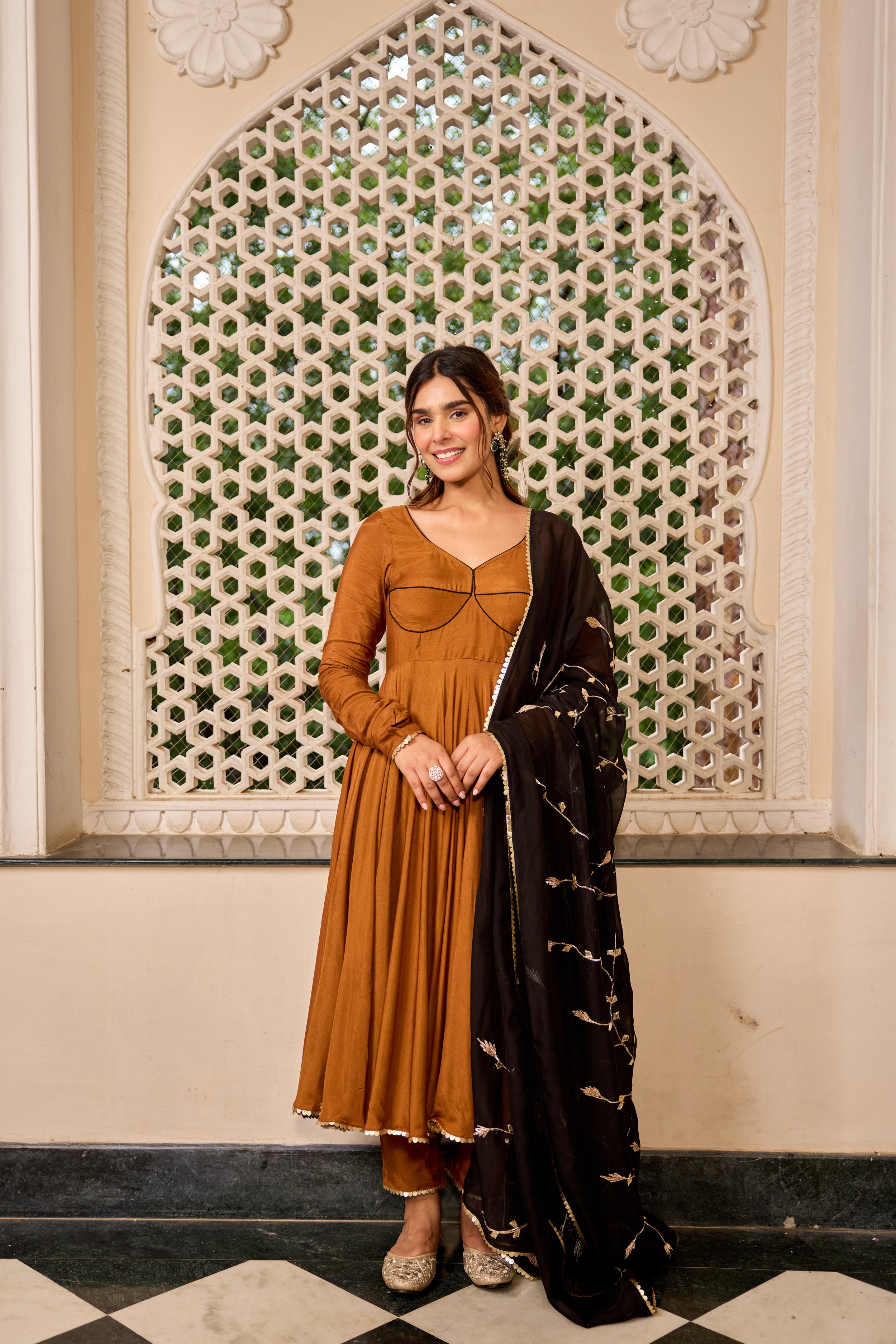 Golden Black Gotta Dupatta Anarkali Suit Set