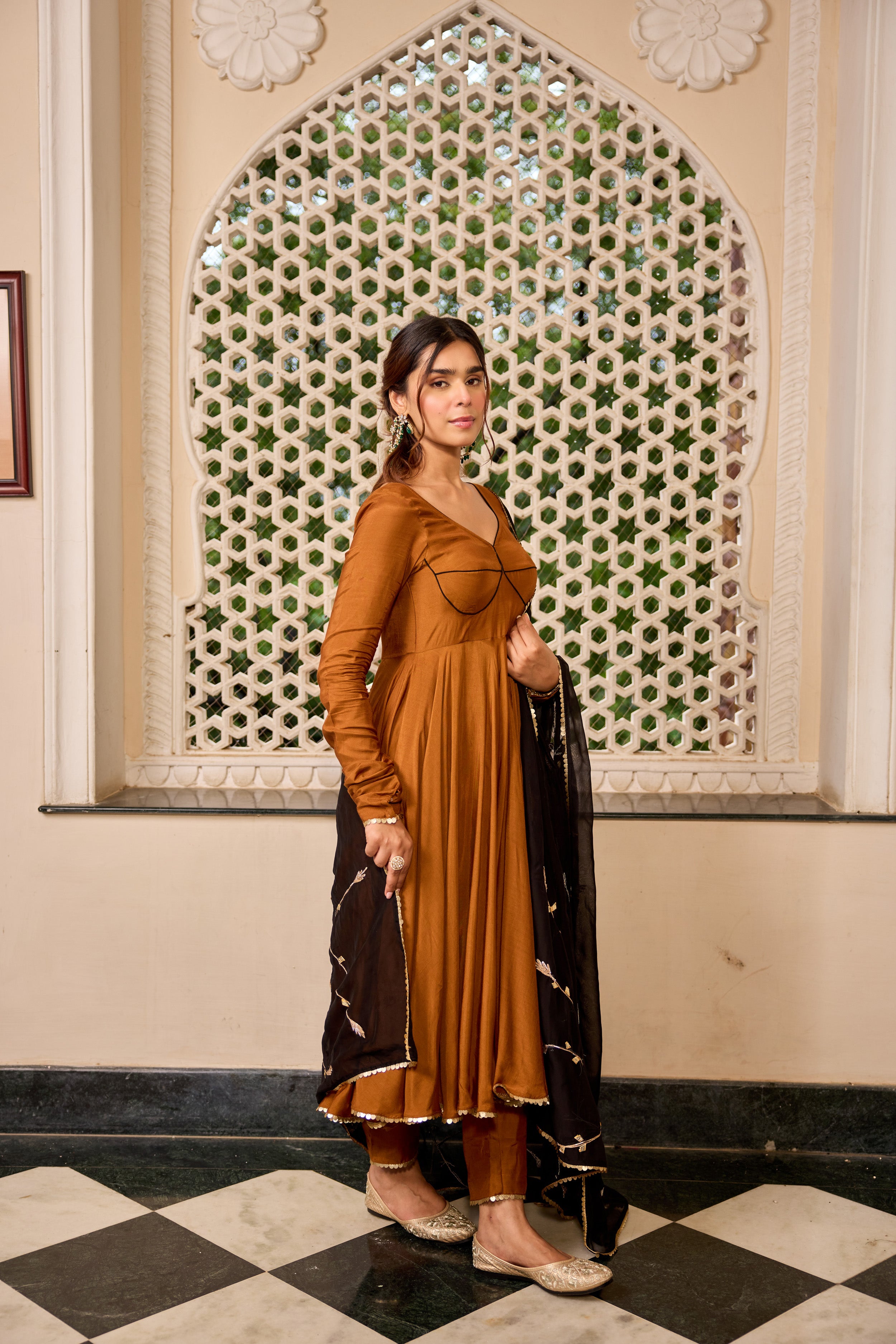 Golden Black Gotta Dupatta Anarkali Suit Set