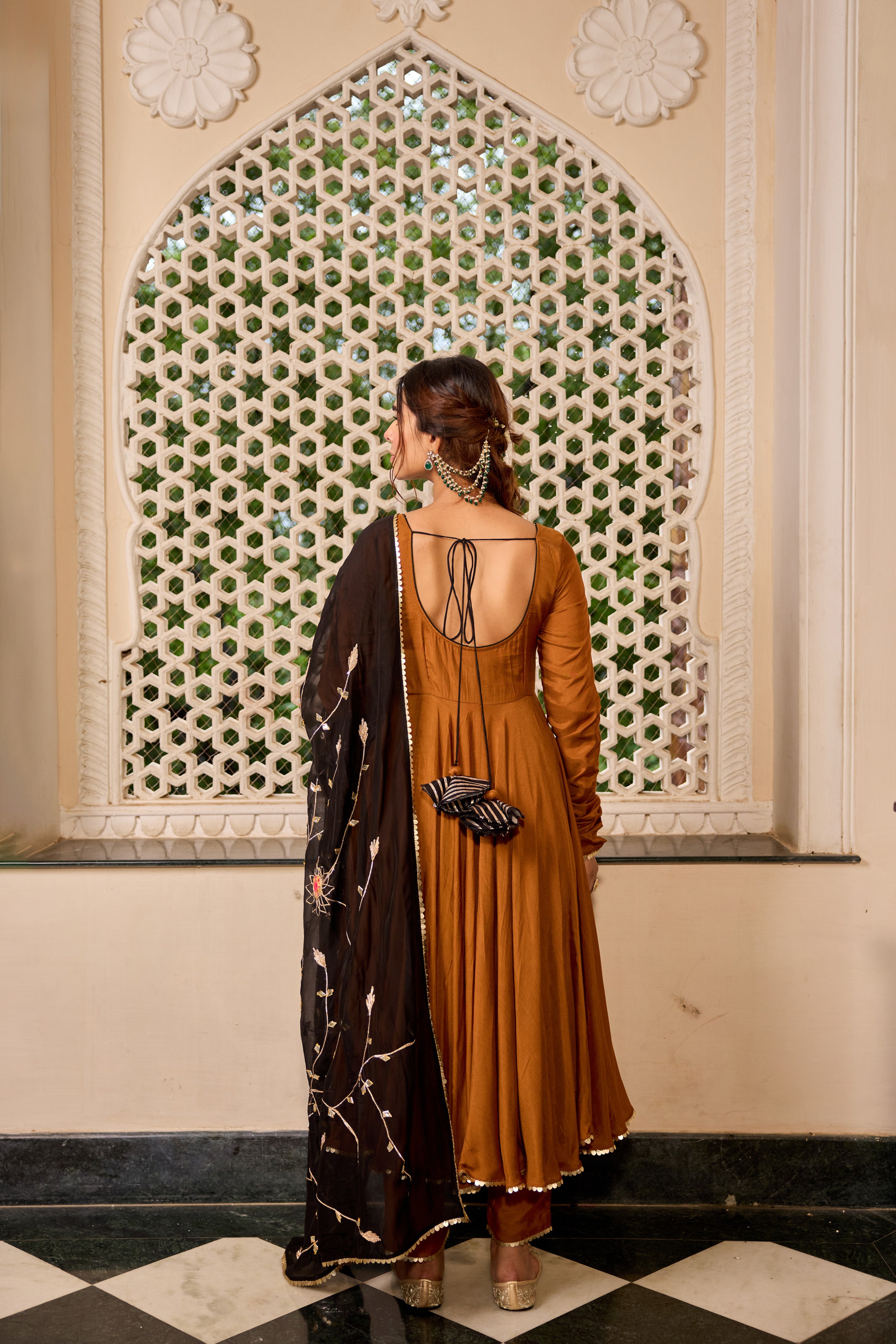 Golden Black Gotta Dupatta Anarkali Suit Set