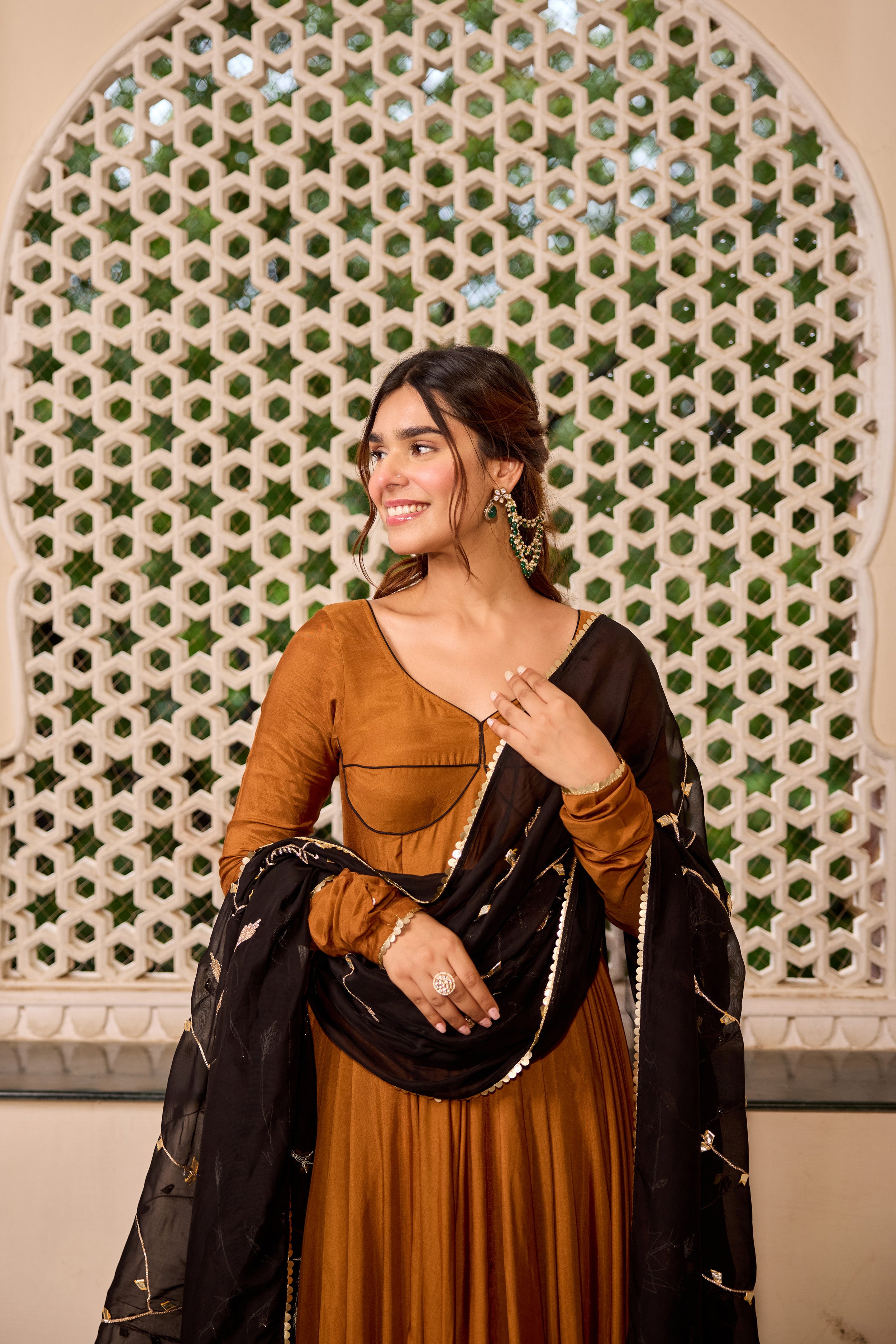 Golden Black Gotta Dupatta Anarkali Suit Set