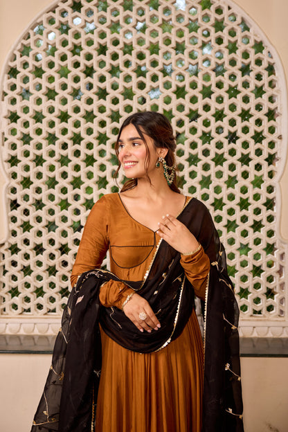 Golden Black Gotta Dupatta Anarkali Suit Set