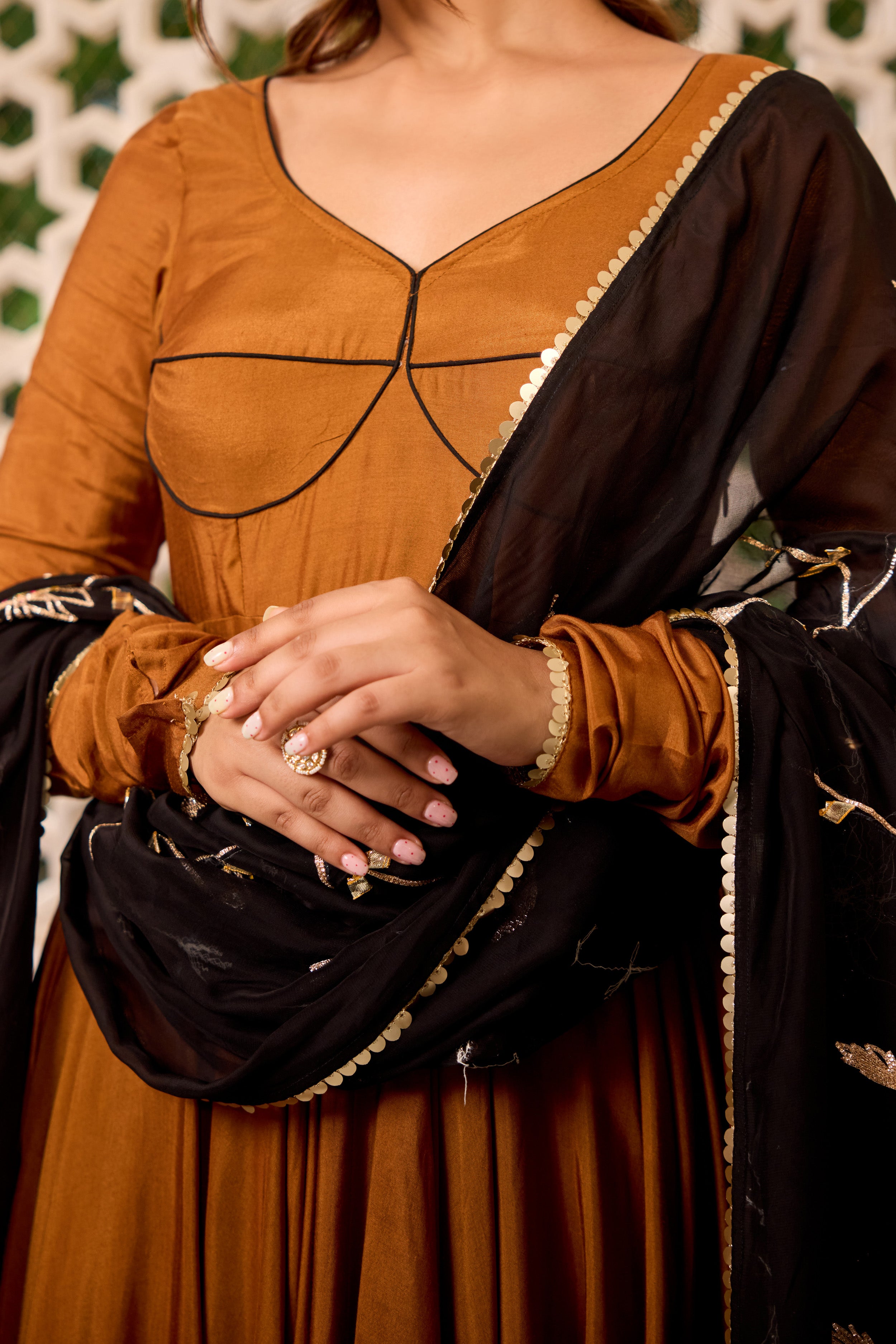 Golden Black Gotta Dupatta Anarkali Suit Set