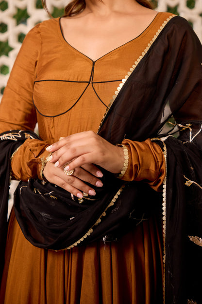Golden Black Gotta Dupatta Anarkali Suit Set