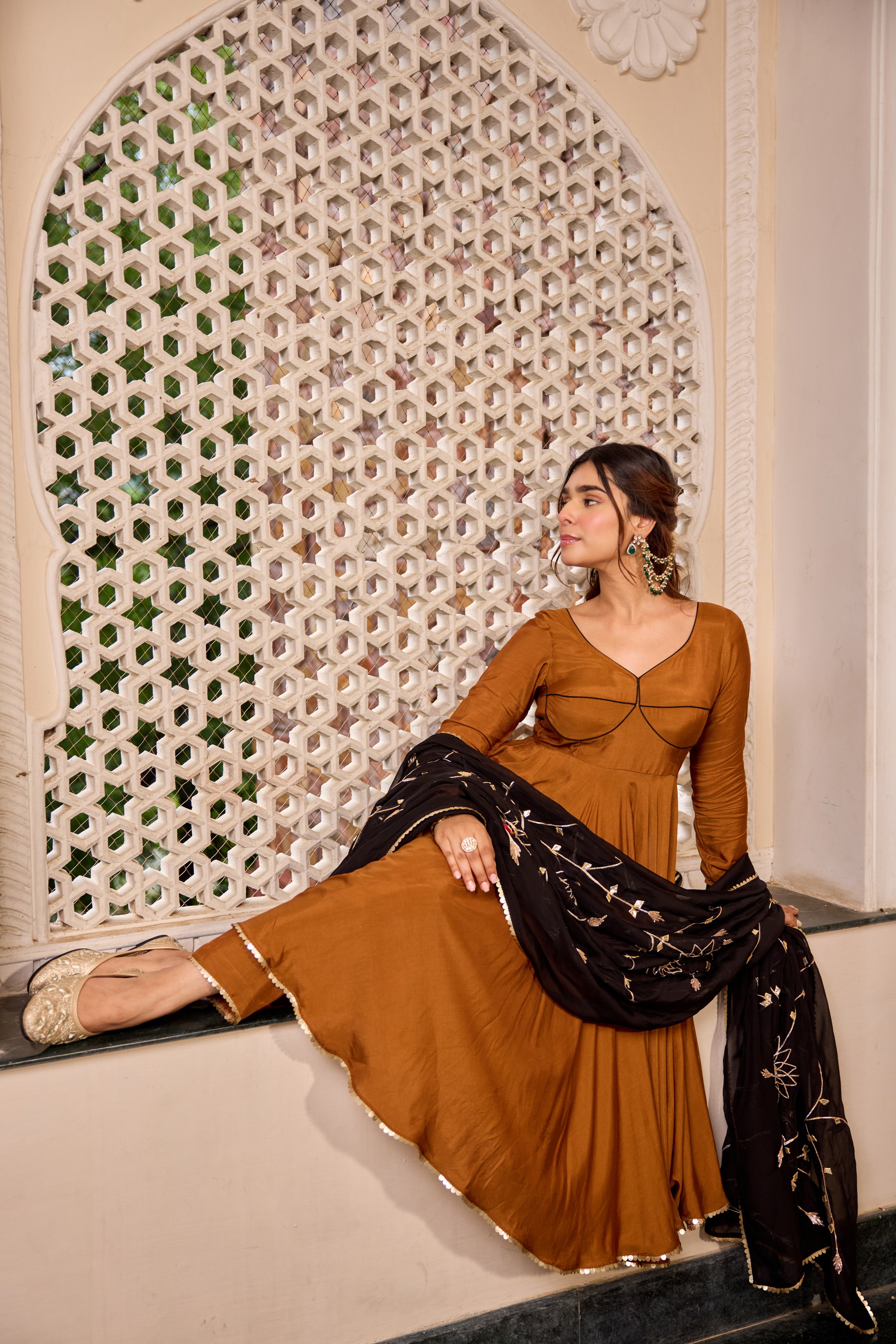 Golden Black Gotta Dupatta Anarkali Suit Set