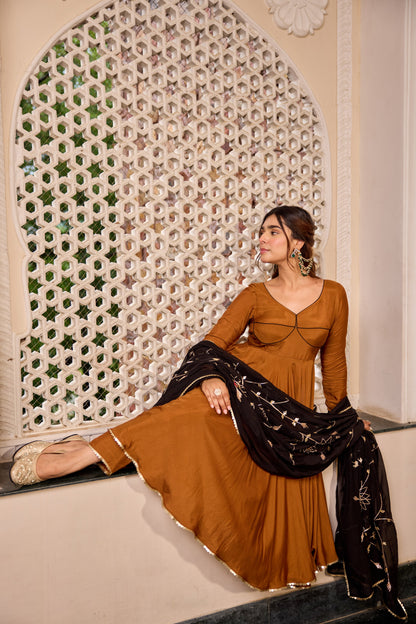 Golden Black Gotta Dupatta Anarkali Suit Set