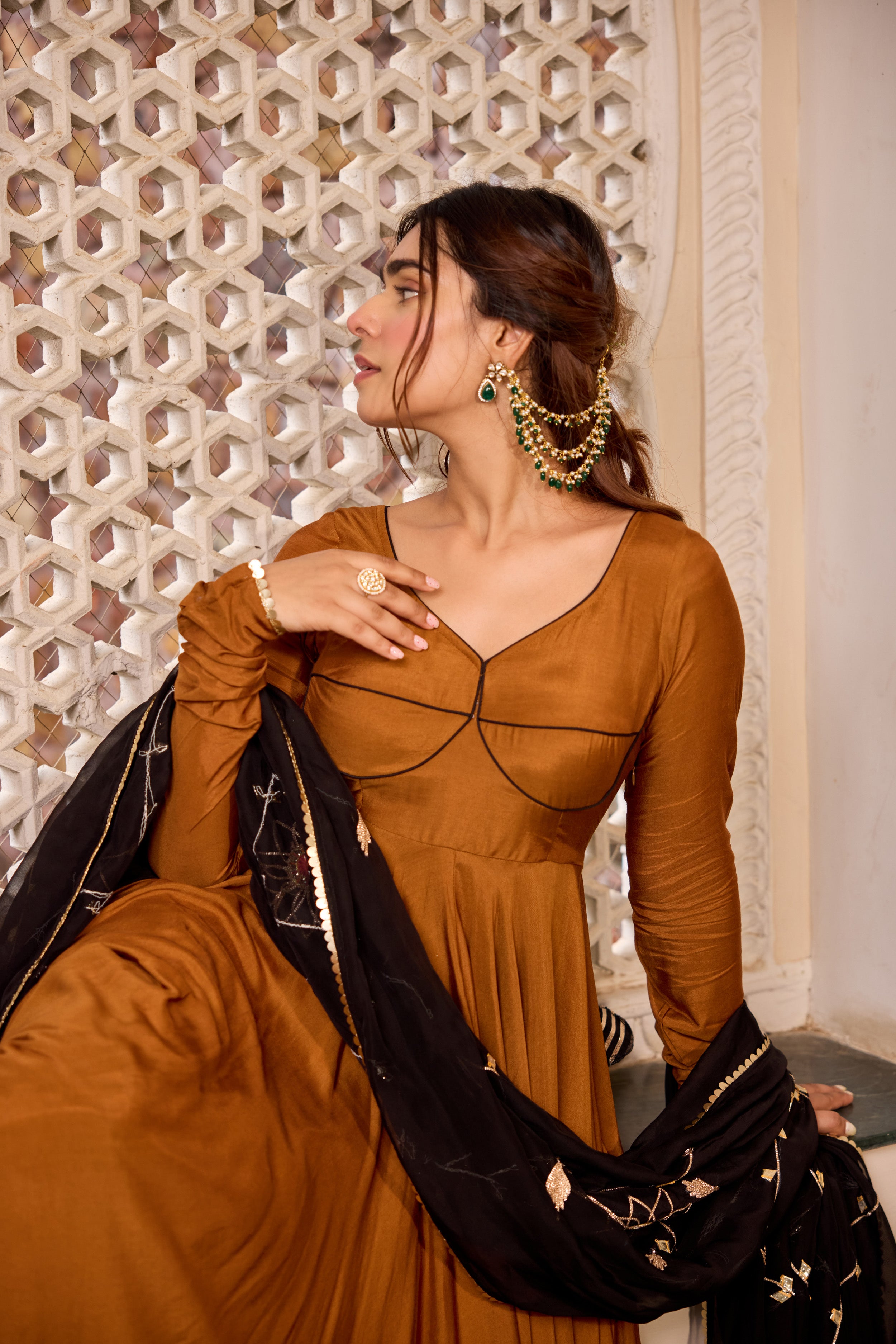 Golden Black Gotta Dupatta Anarkali Suit Set