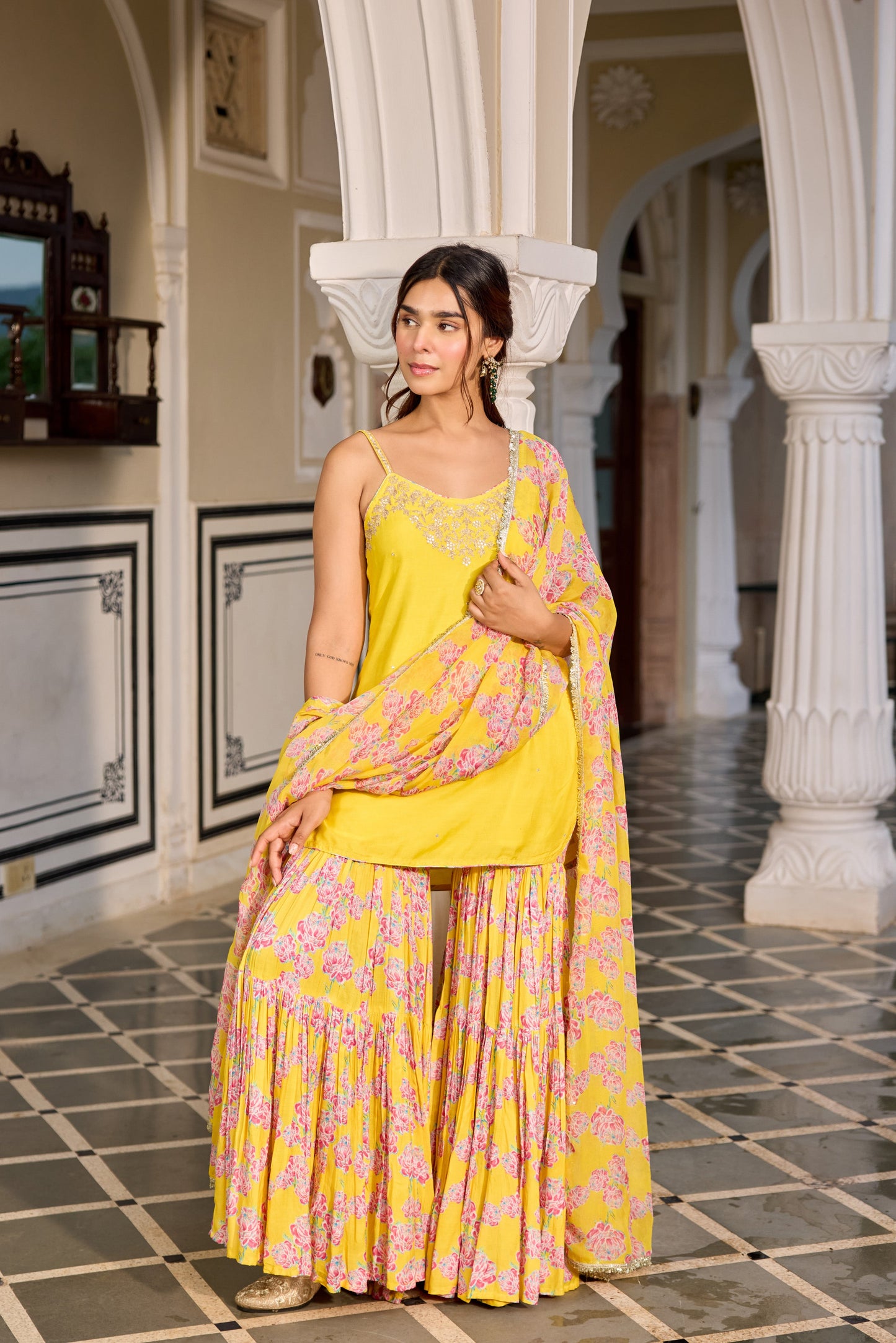 Kurkum Yellow SHARARA SET