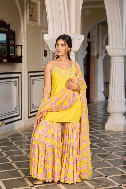 Kurkum Yellow SHARARA SET