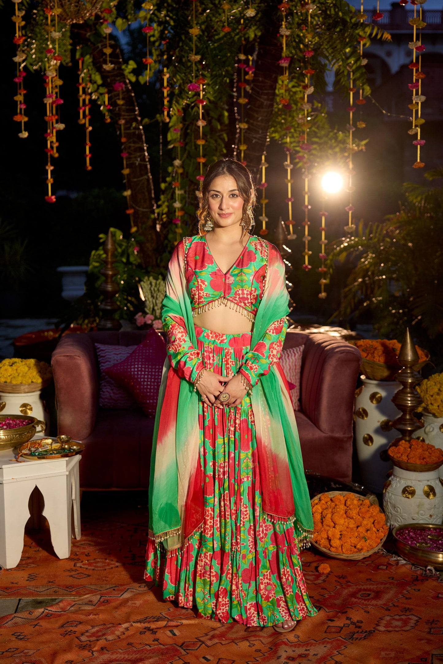 Shamrock Green Printed Lehenga