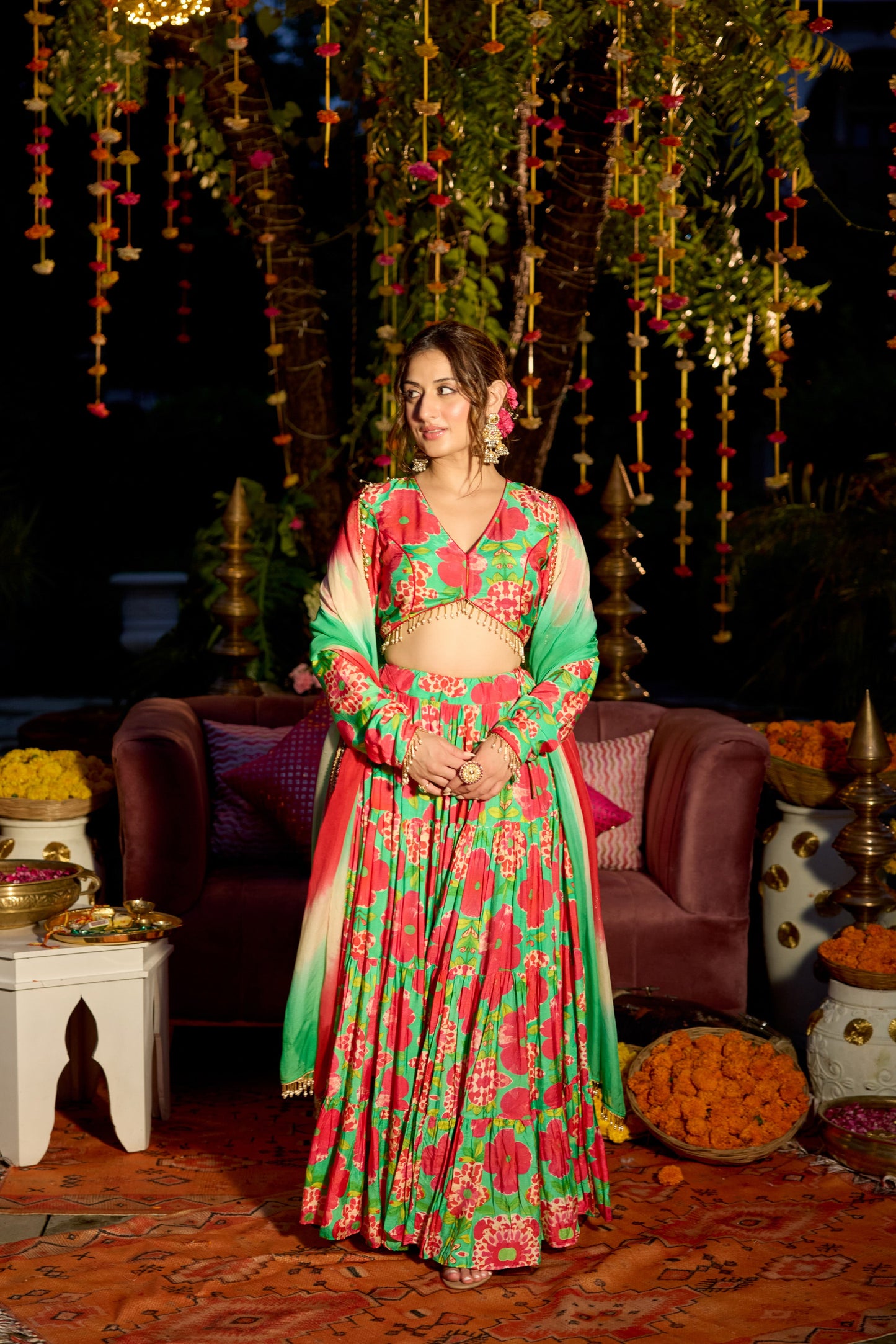Shamrock Green Printed Lehenga