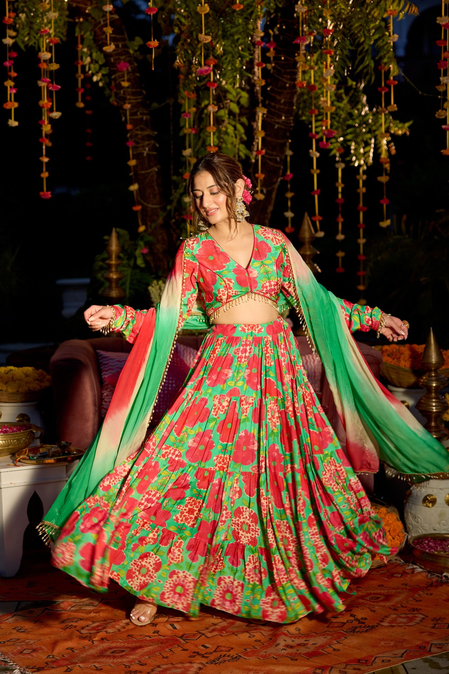 Shamrock Green Printed Lehenga
