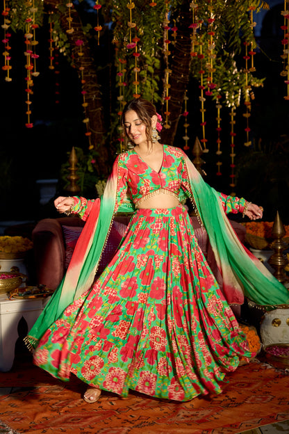Shamrock Green Printed Lehenga