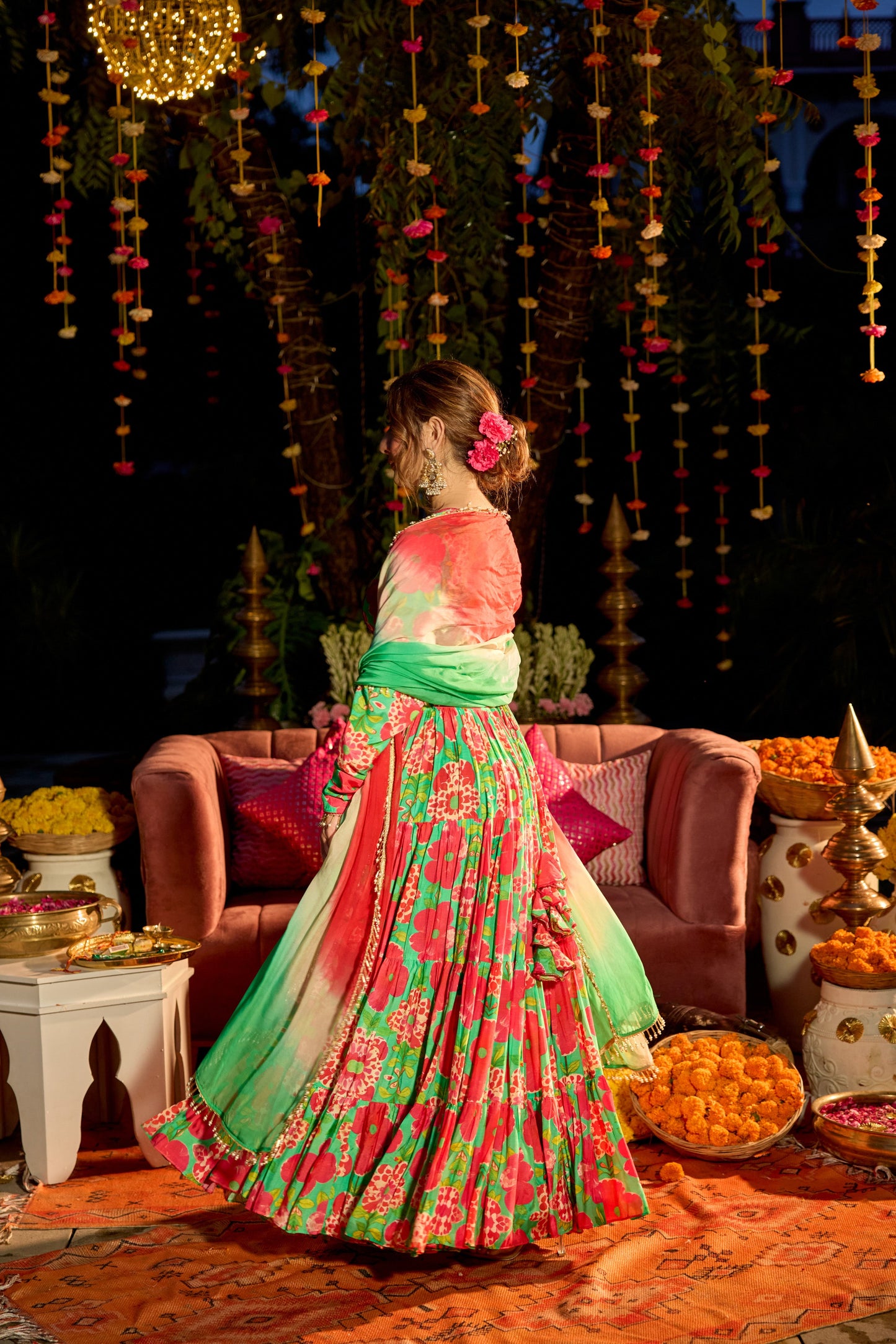 Shamrock Green Printed Lehenga
