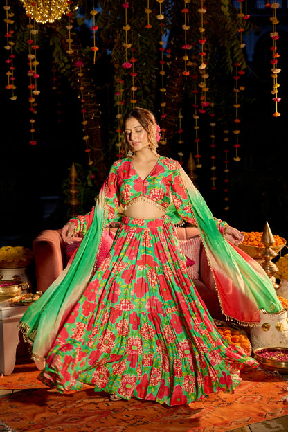 Shamrock Green Printed Lehenga