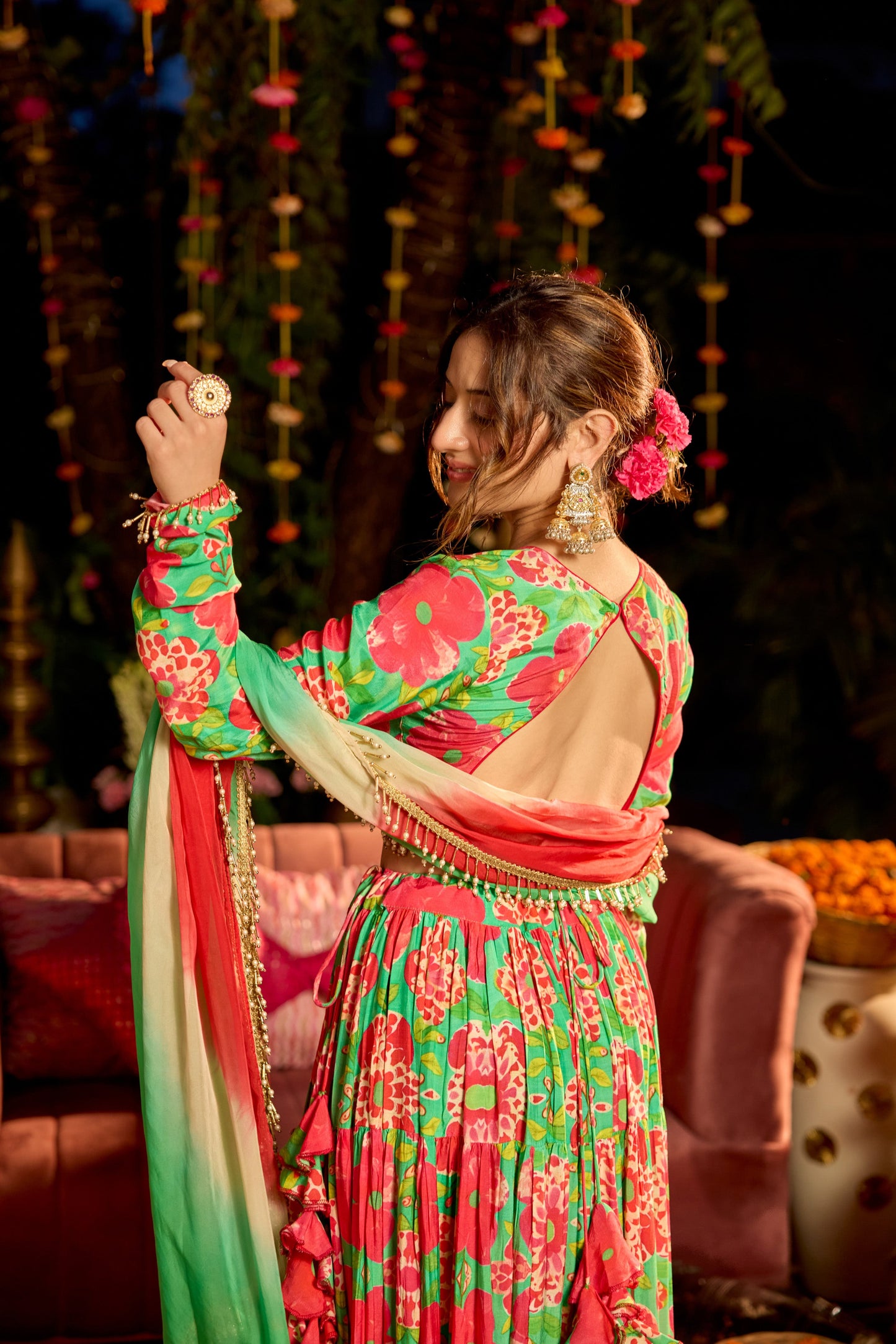 Shamrock Green Printed Lehenga