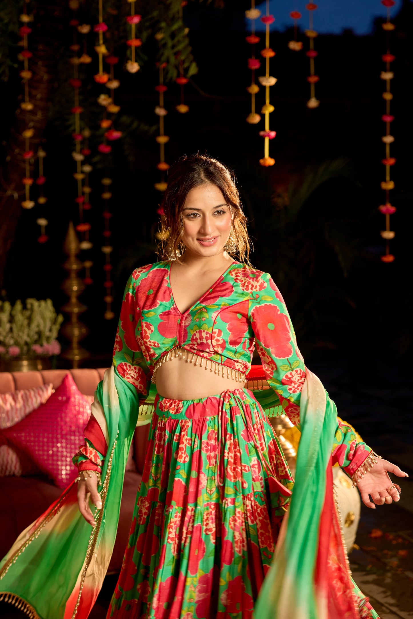 Shamrock Green Printed Lehenga