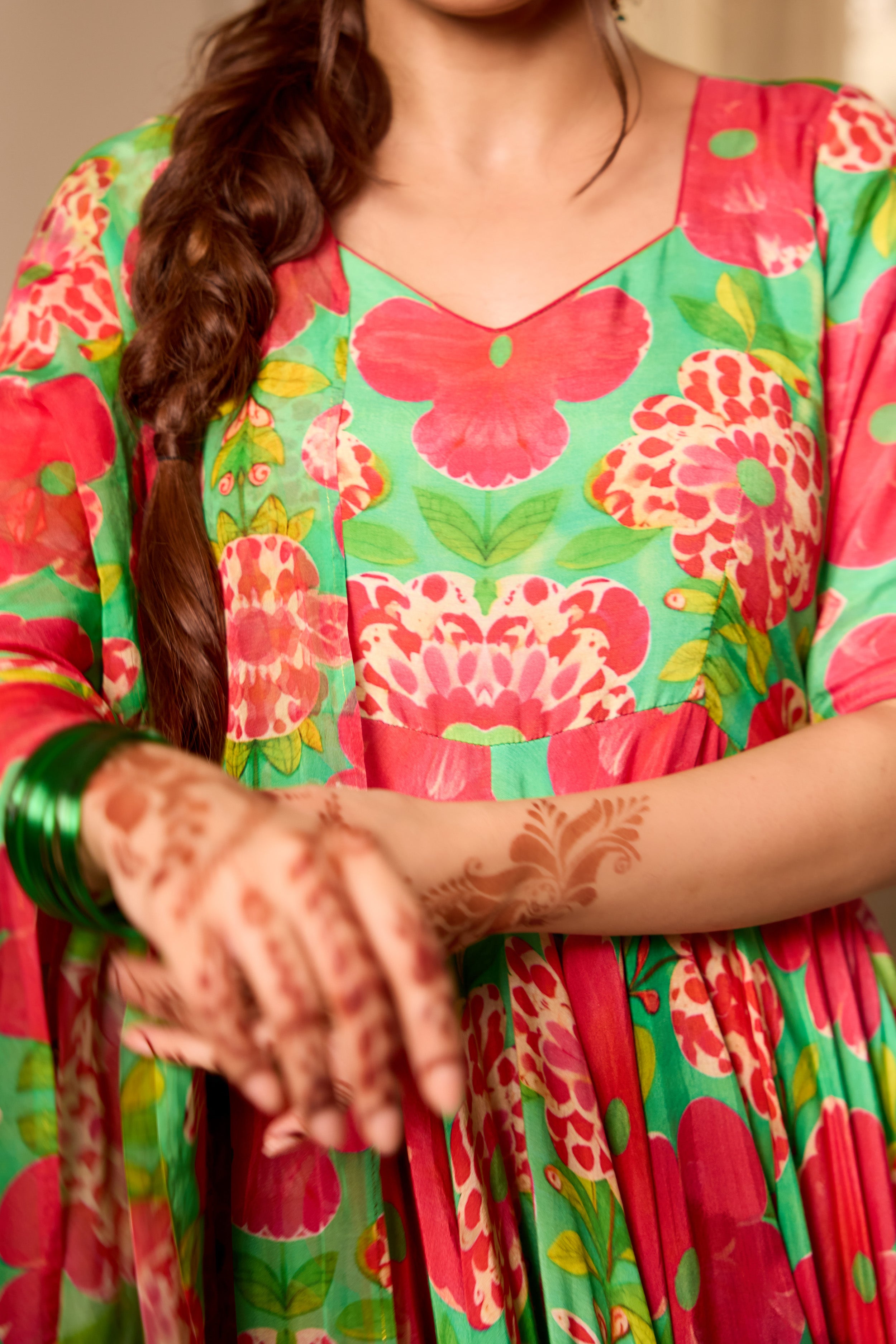 Shamrock Green Printd Anarkali Suit Set