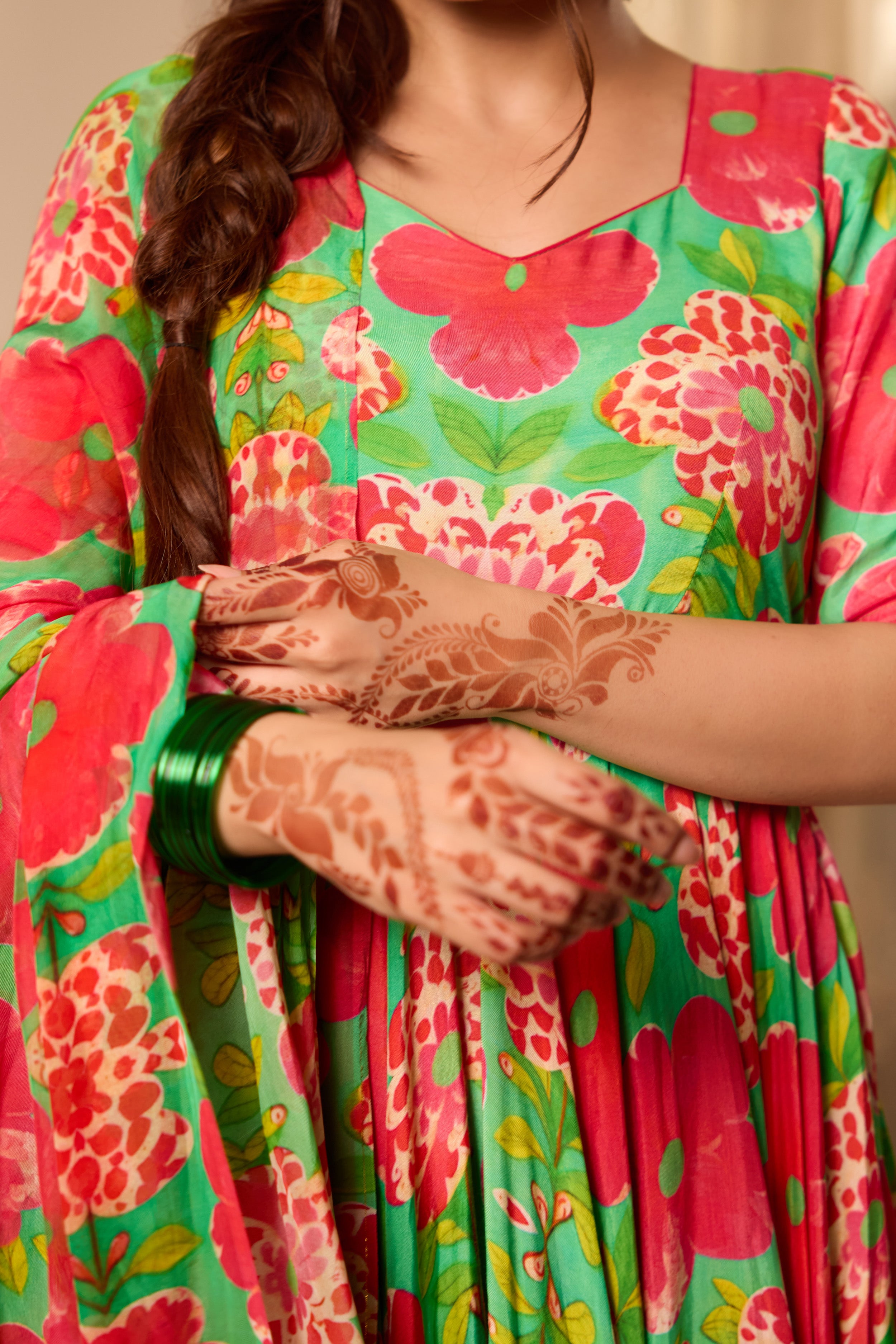 Shamrock Green Printd Anarkali Suit Set