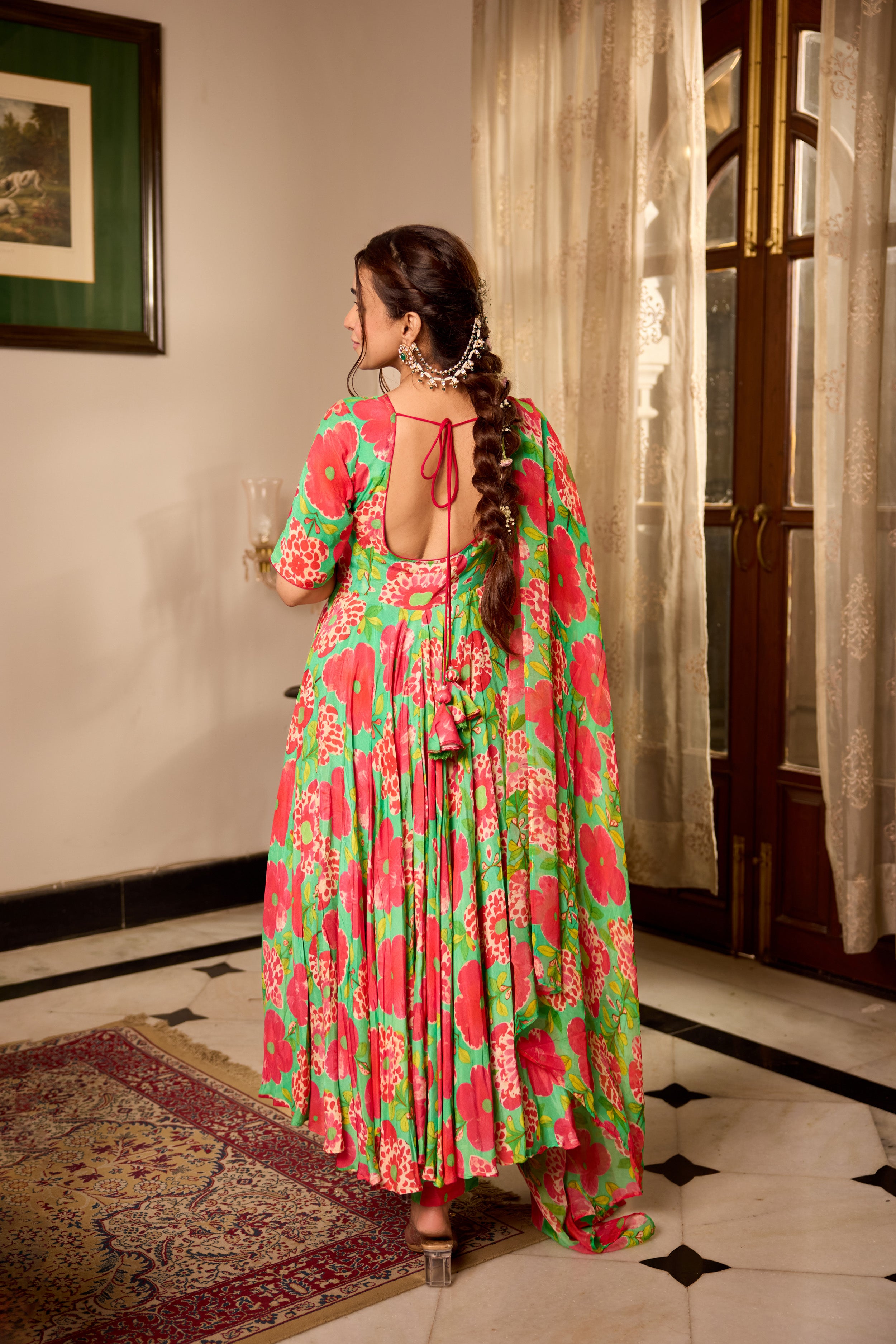 Shamrock Green Printd Anarkali Suit Set