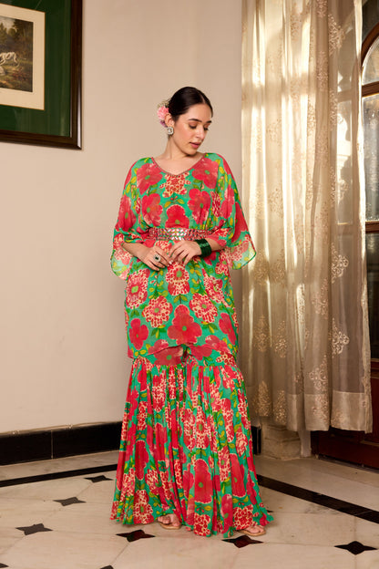 Shamrock Green Kaftan Sharara  Set