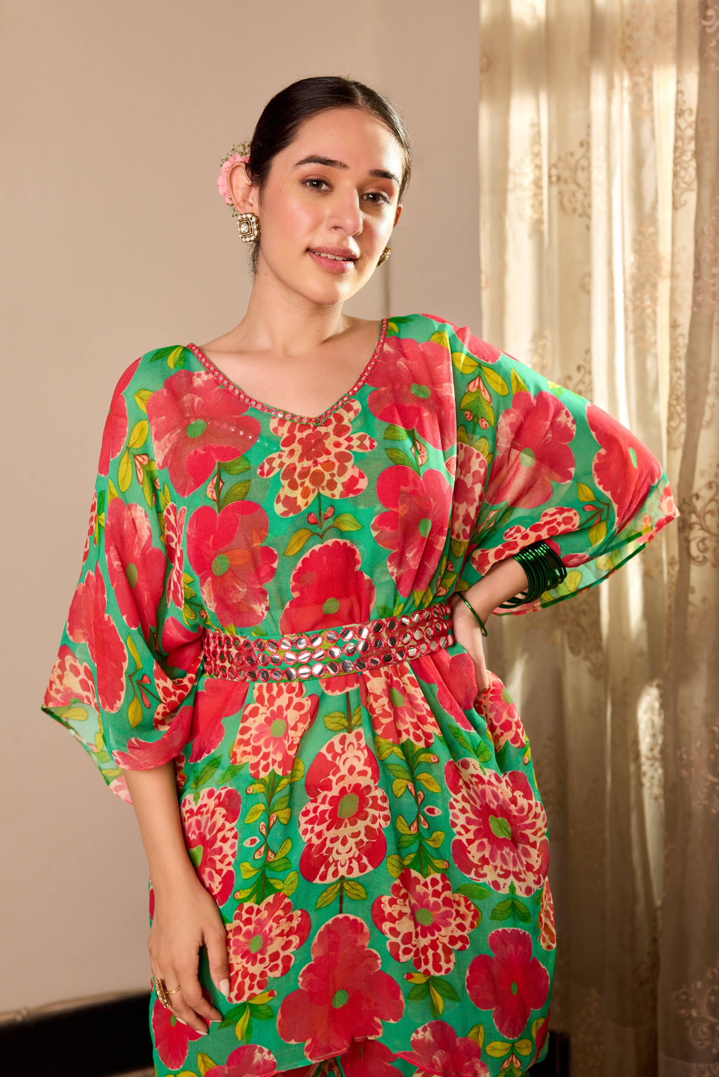 Shamrock Green Kaftan Sharara  Set