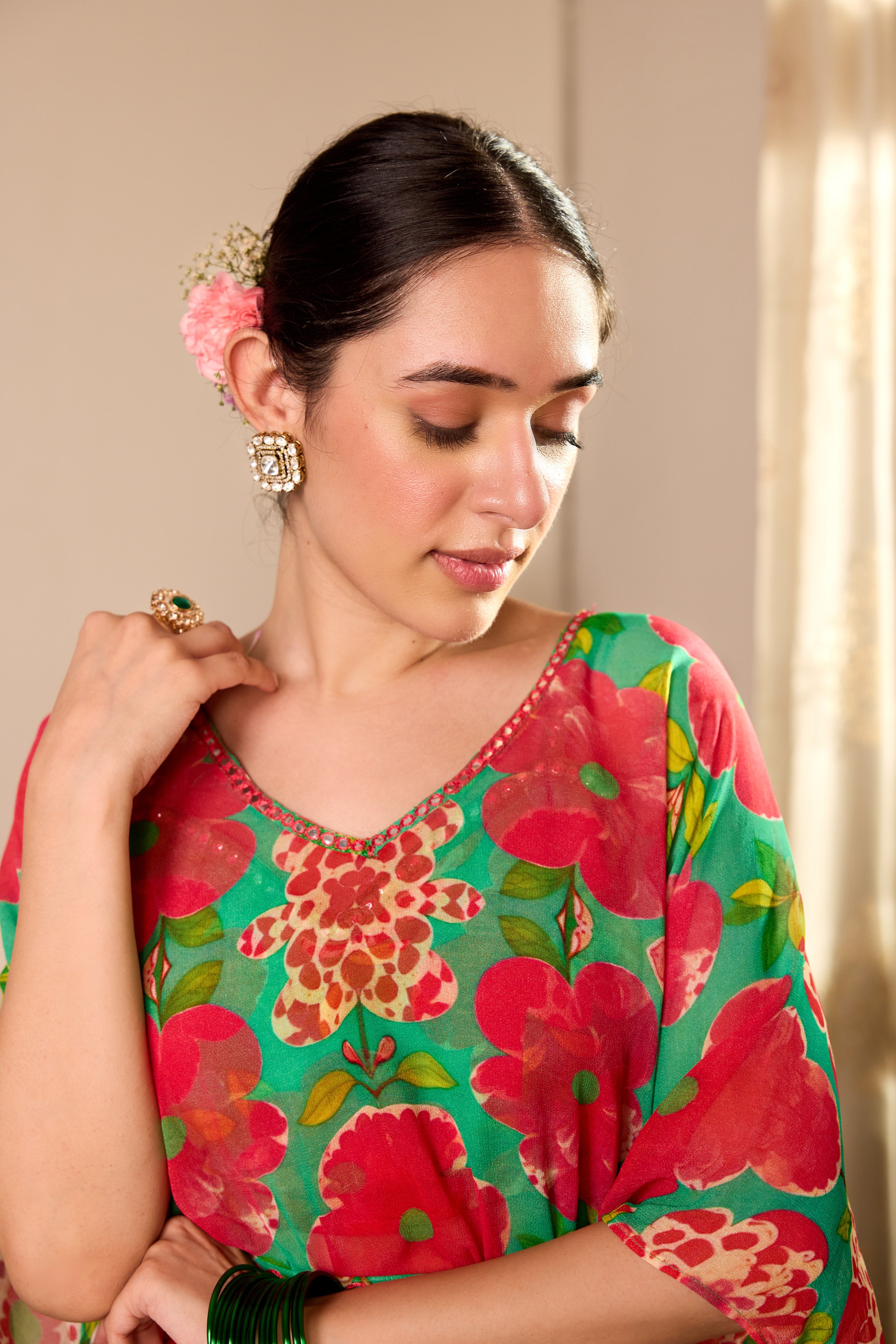 Shamrock Green Kaftan Sharara  Set