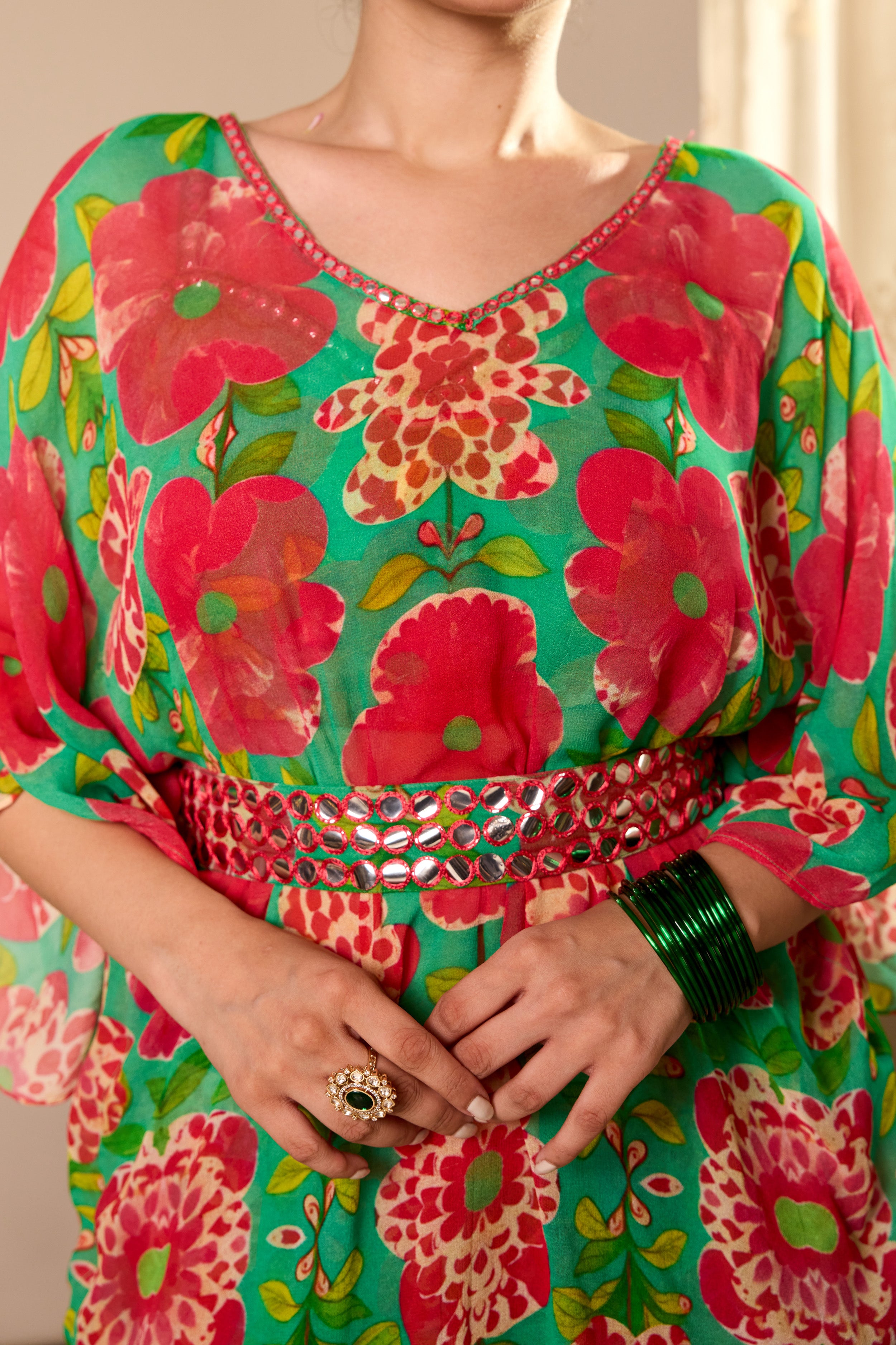 Shamrock Green Kaftan Sharara  Set
