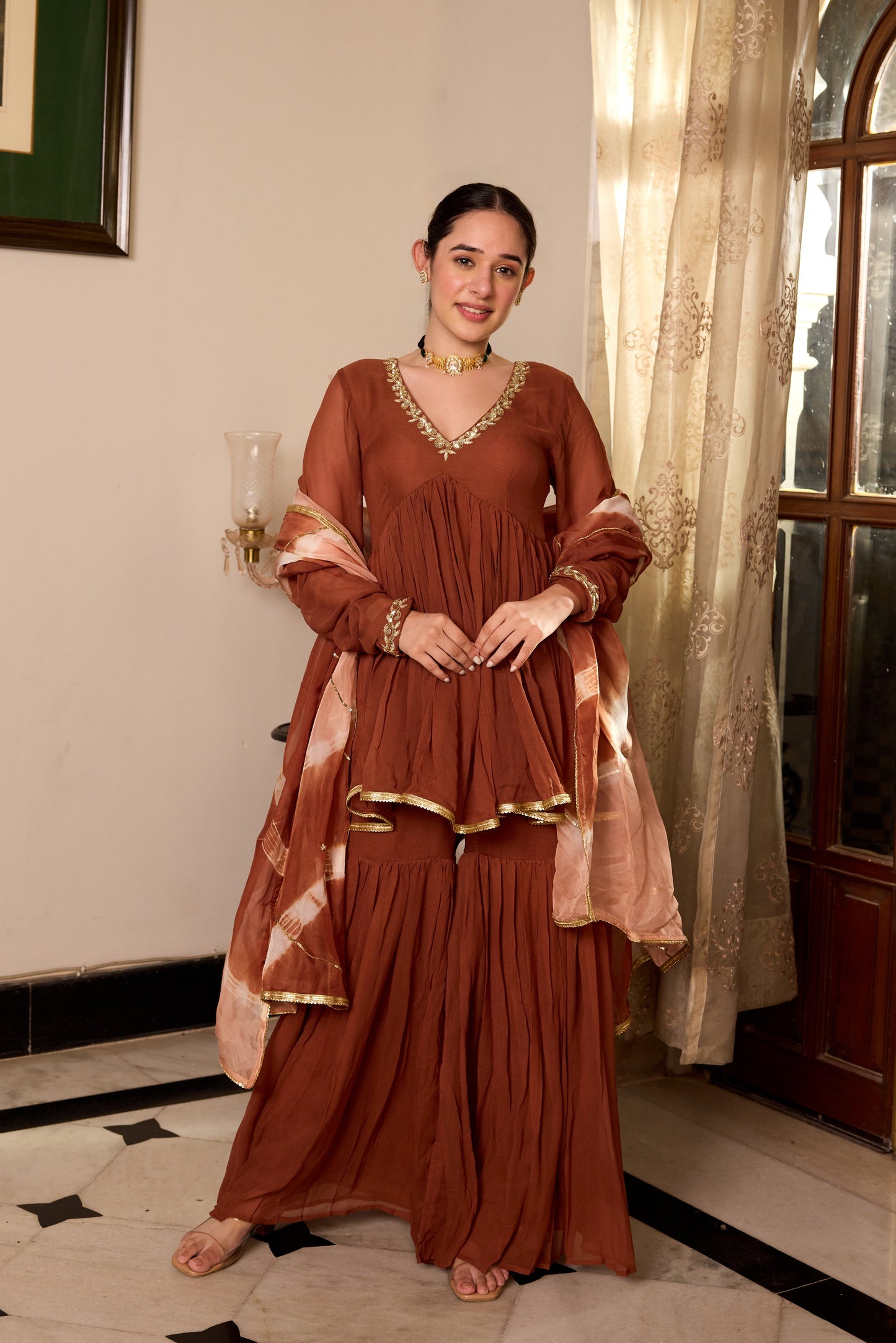 DARK BROWN SHARARA SET