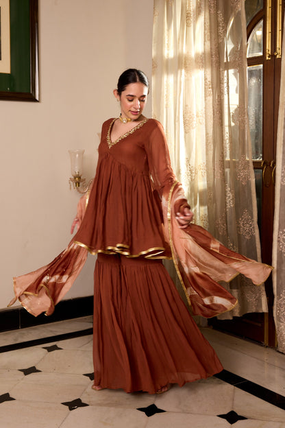 DARK BROWN SHARARA SET