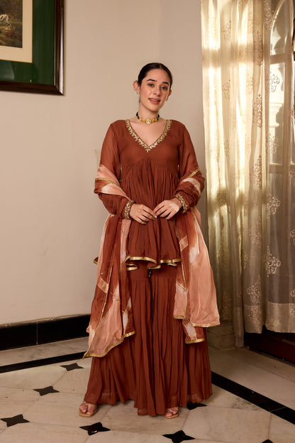 DARK BROWN SHARARA SET