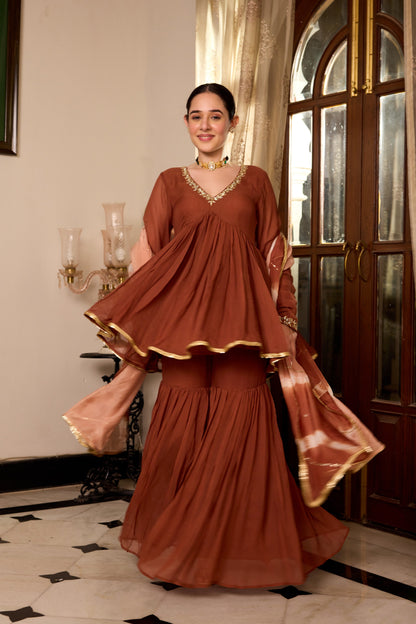 DARK BROWN SHARARA SET