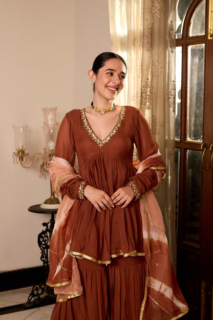 DARK BROWN SHARARA SET