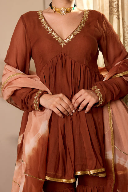 DARK BROWN SHARARA SET