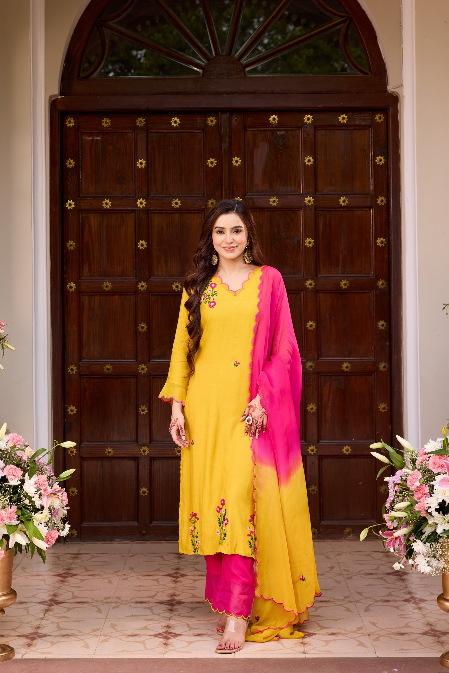 Mustard Pink Straight Kurta Set
