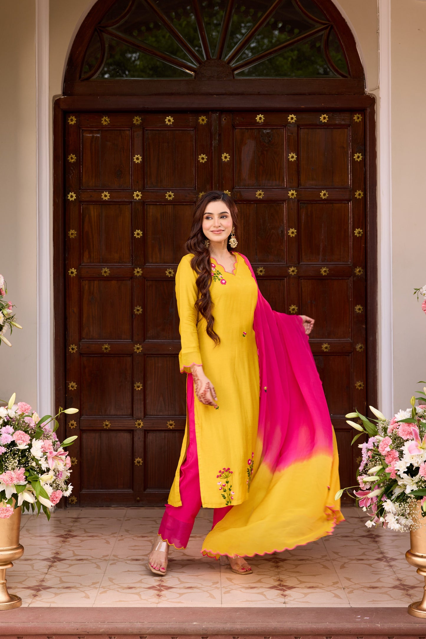 Mustard Pink Straight Kurta Set
