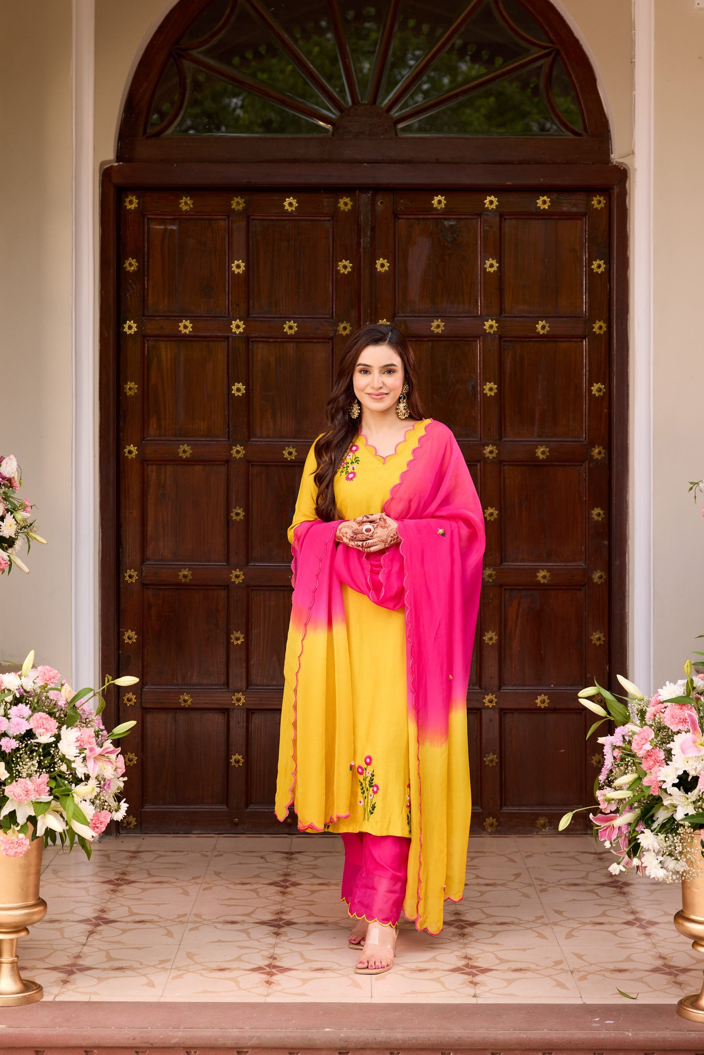Mustard Pink Straight Kurta Set