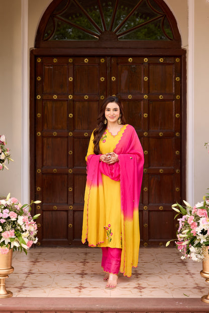 Mustard Pink Straight Kurta Set