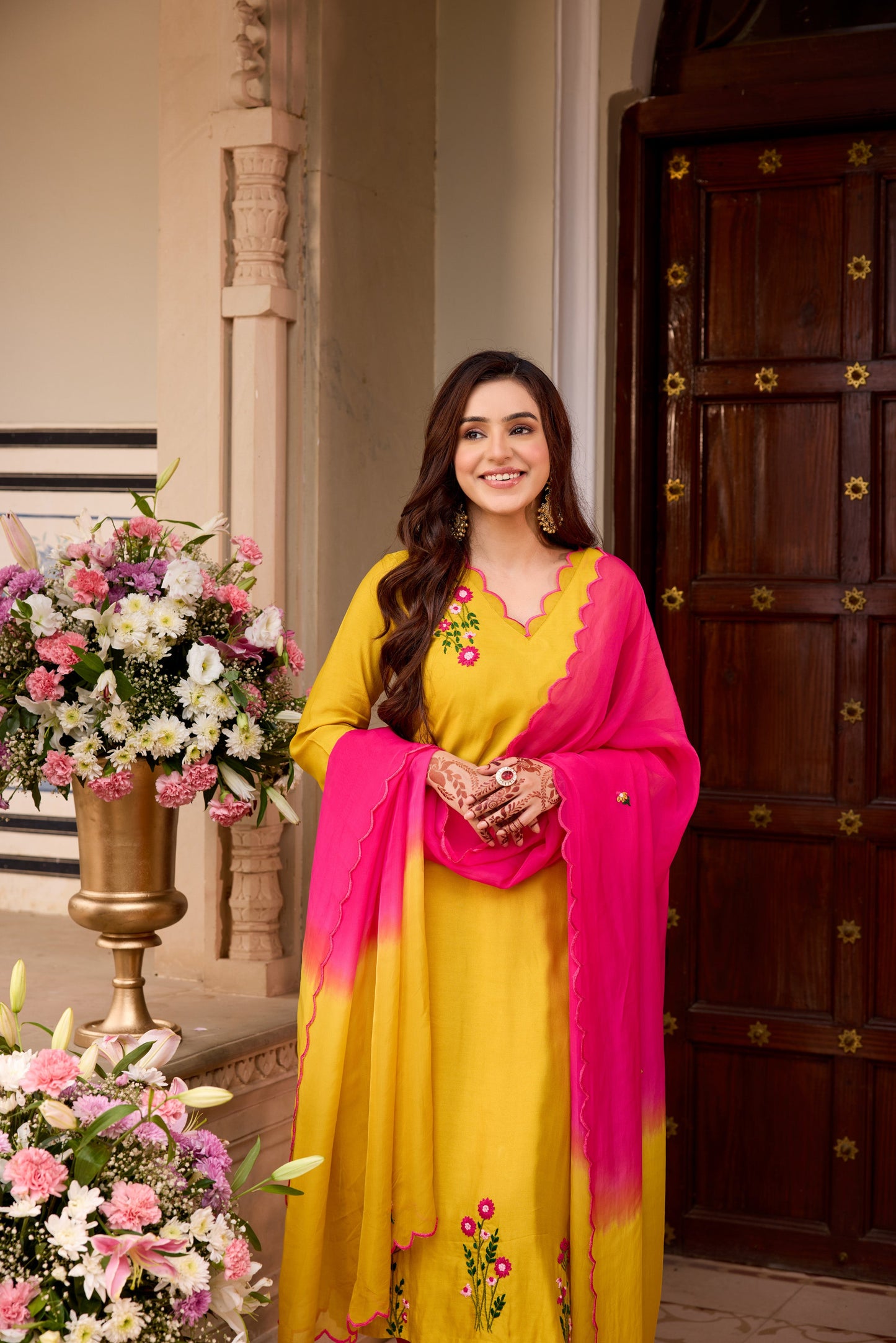 Mustard Pink Straight Kurta Set