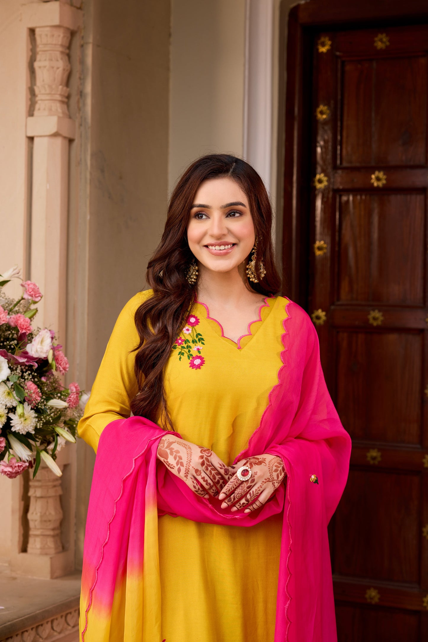 Mustard Pink Straight Kurta Set