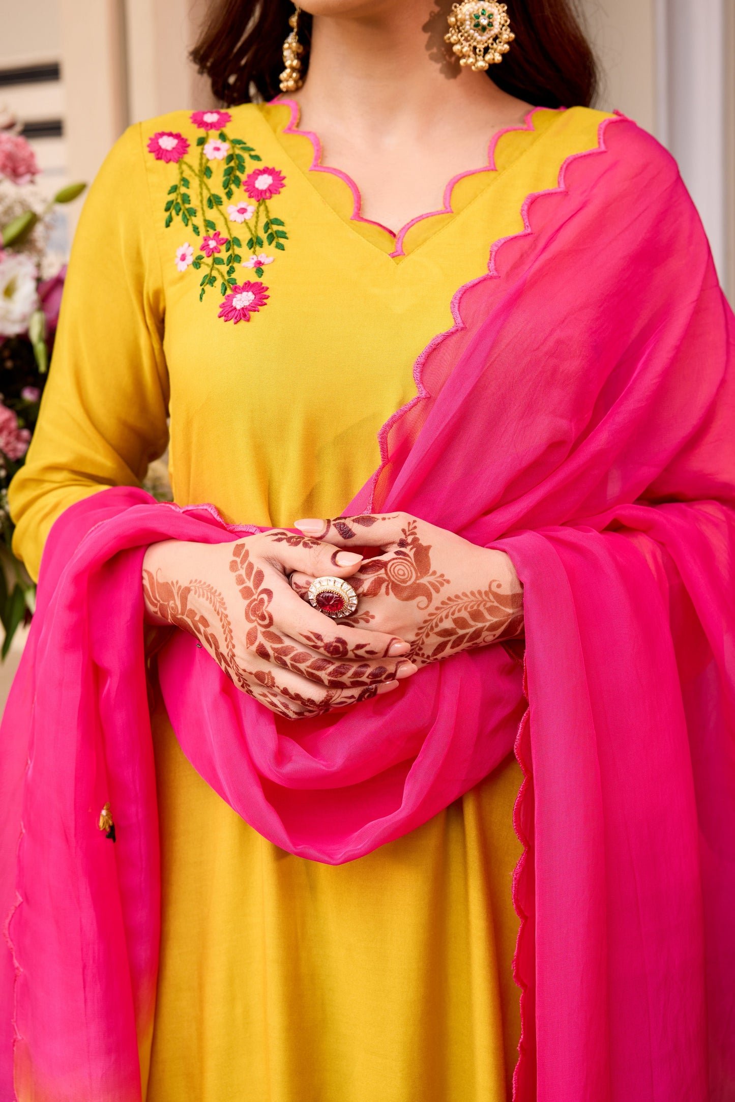 Mustard Pink Straight Kurta Set