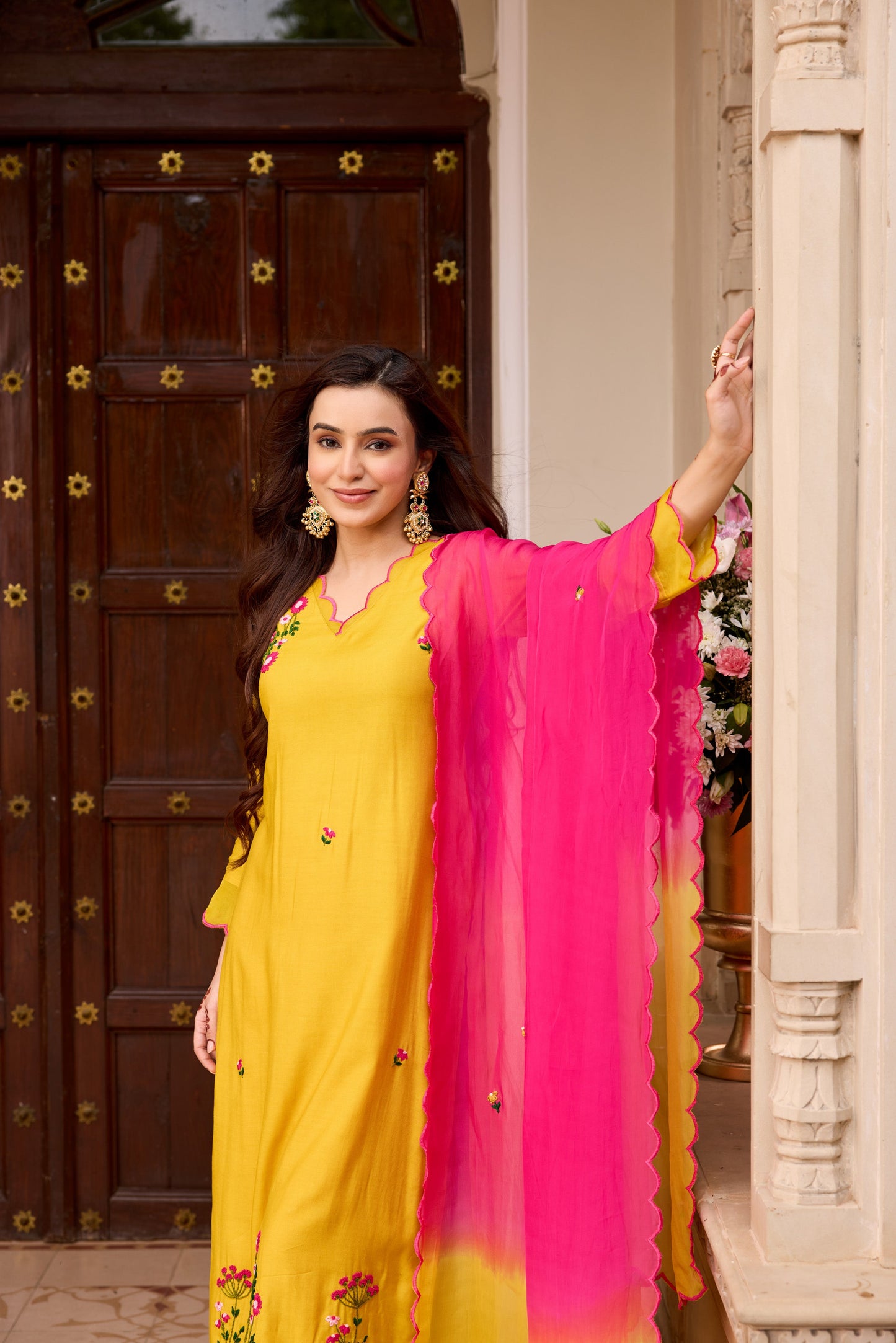 Mustard Pink Straight Kurta Set
