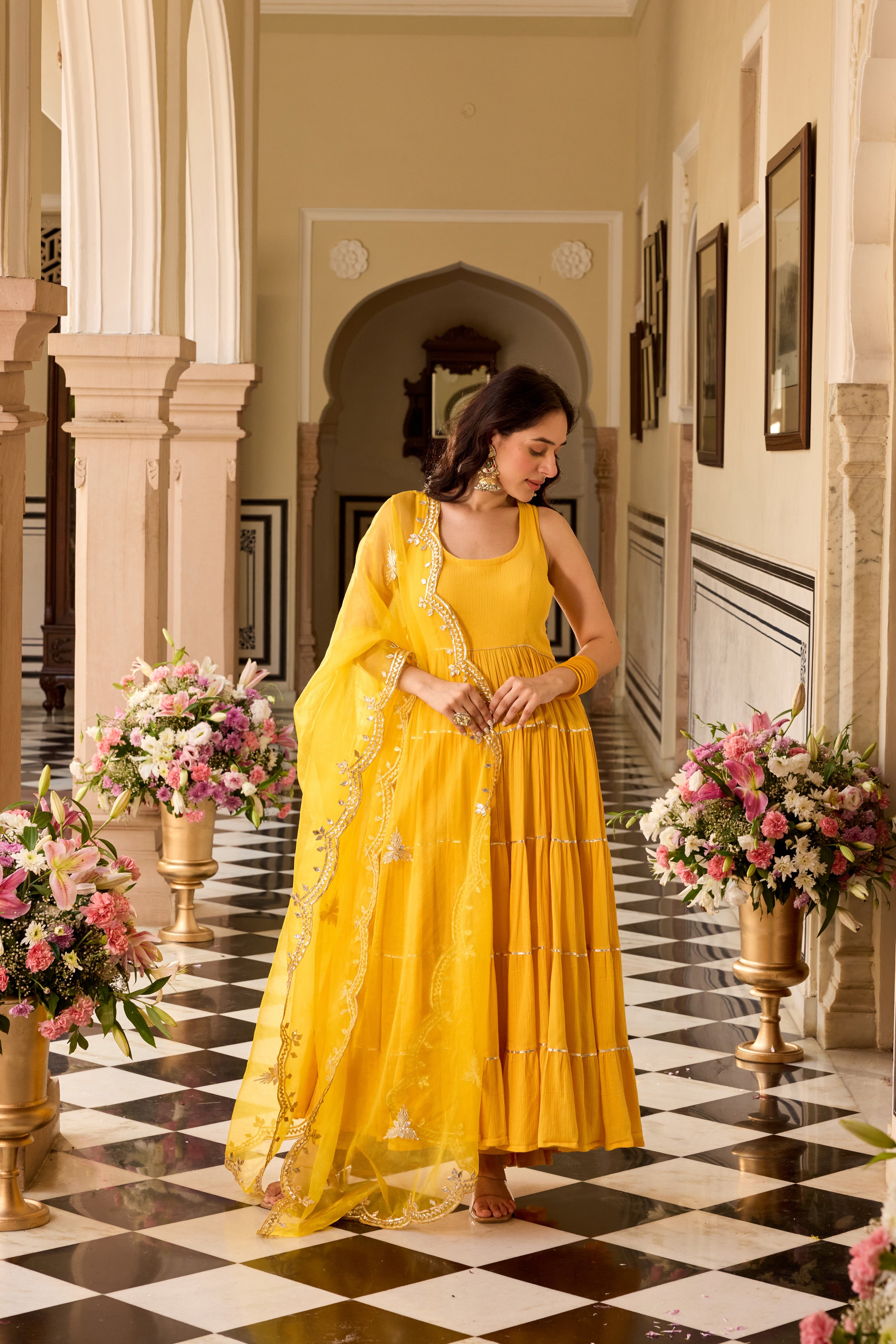 Turmeric yellow Anarkali Suit Set