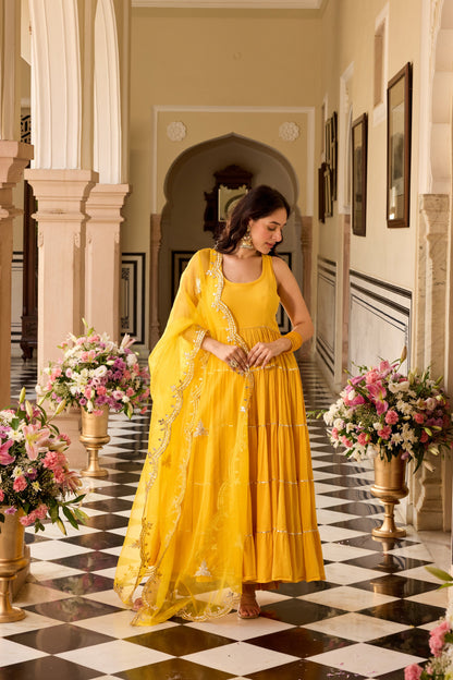 Turmeric yellow Anarkali Suit Set