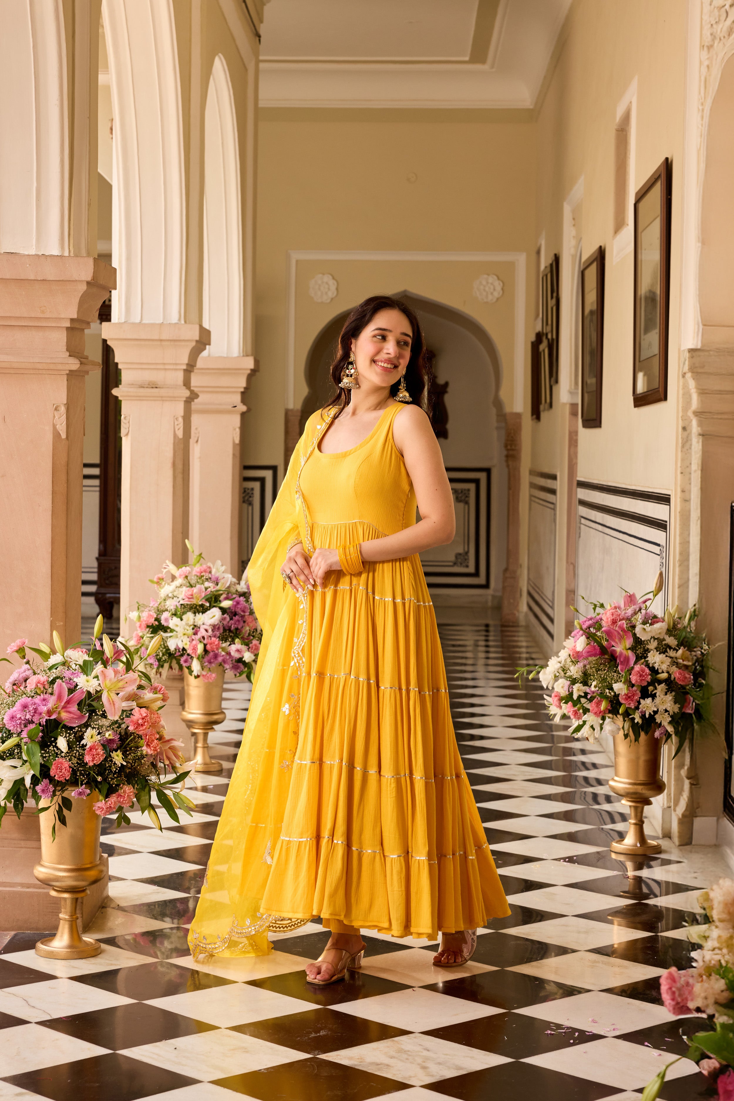 Turmeric yellow Anarkali Suit Set
