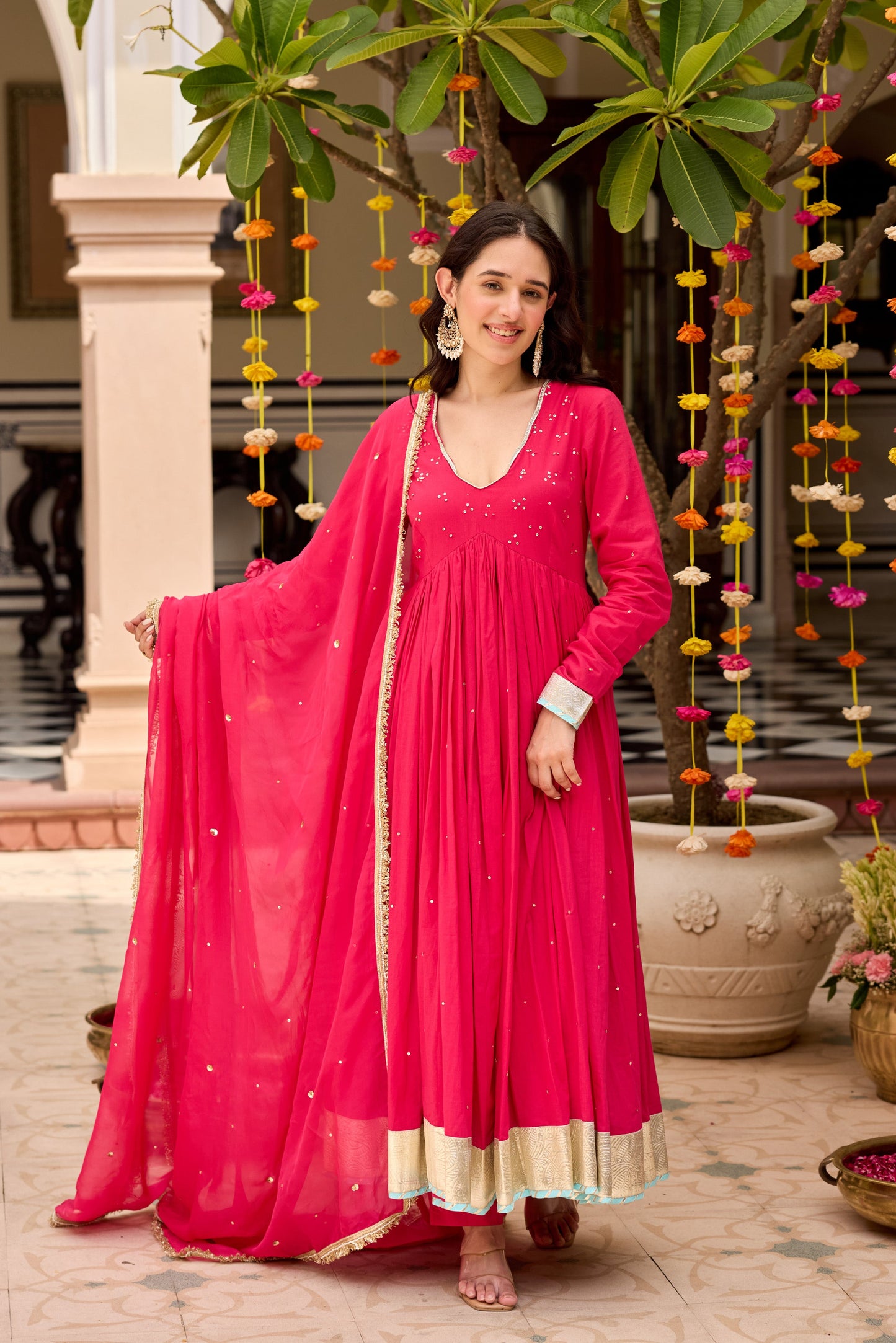 Raspberry Pink Anarkali Suit Set