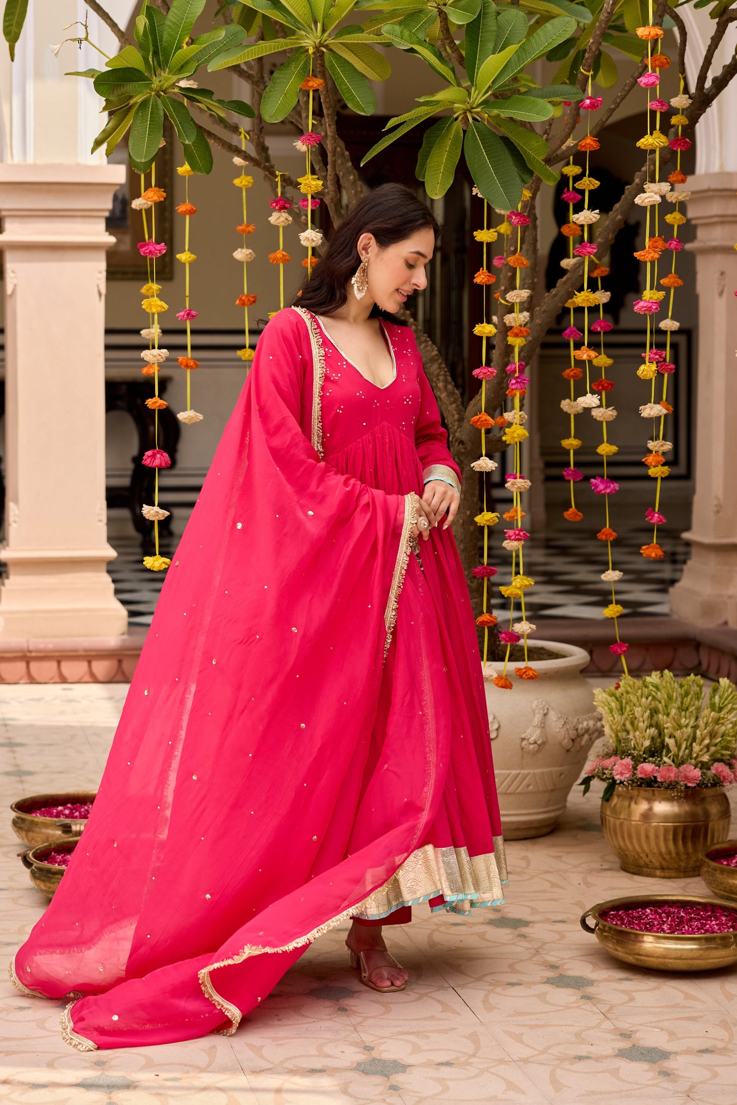 Raspberry Pink Anarkali Suit Set
