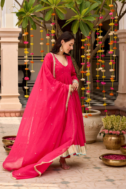 Raspberry Pink Anarkali Suit Set