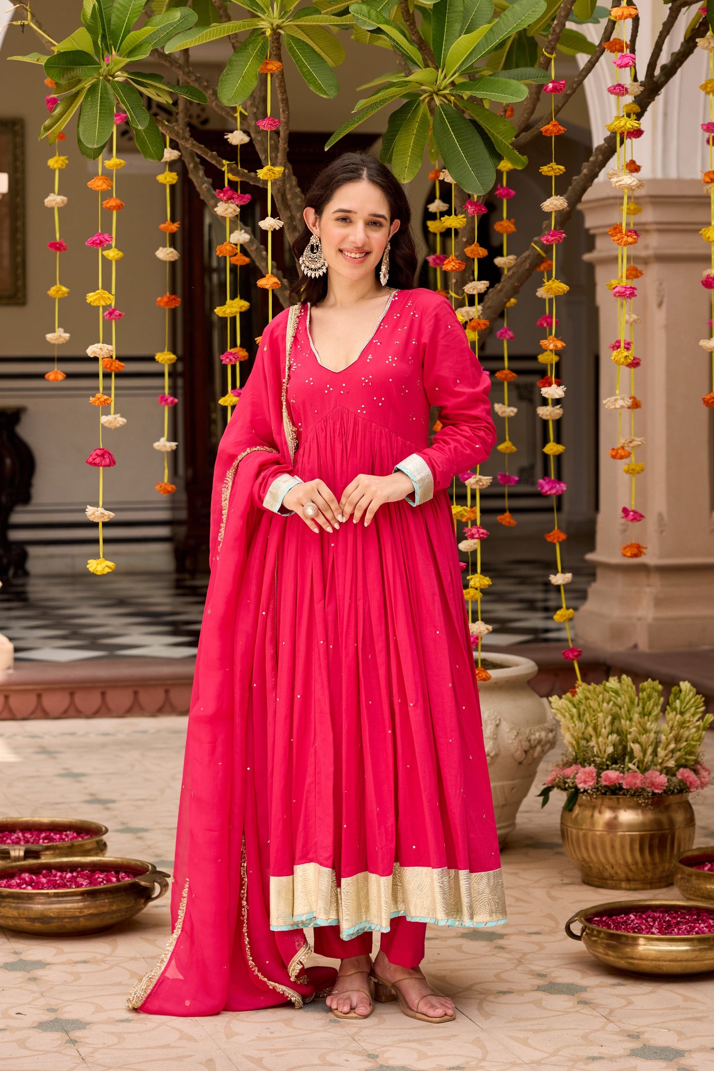 Raspberry Pink Anarkali Suit Set