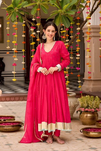 Raspberry Pink Anarkali Suit Set